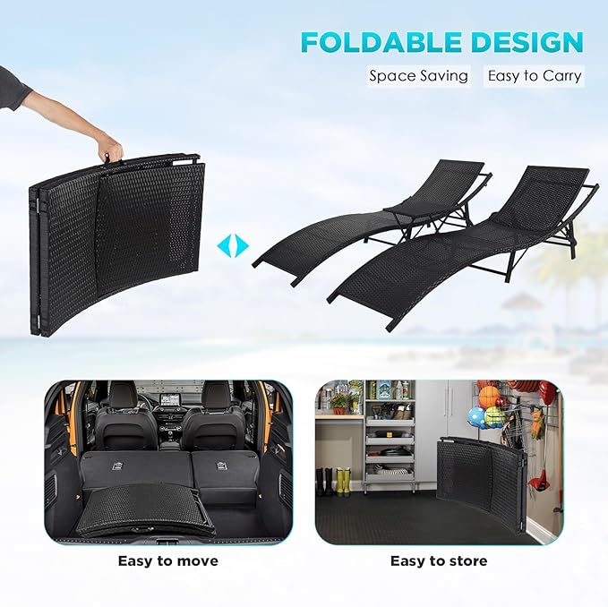 Patio Chaise Lounges Set of 2 with Adjustable Backrest and Removable Thick Cushions - Photo 7