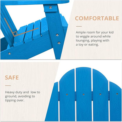 LUE BONA Kids Adirondack Chair Set of 2, Blue Poly Lumber Plastic Weather Resistant Toddler Outdoor Patio Lounge Chair for Balcony, Backyard