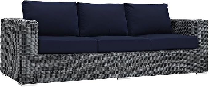 Modway EEI-1874-GRY-NAV Summon Wicker Rattan Outdoor Patio Sofa with Sunbrella Fabric Cushions, Canvas Navy - Photo 4