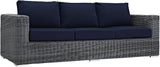 Modway EEI-1874-GRY-NAV Summon Wicker Rattan Outdoor Patio Sofa with Sunbrella Fabric Cushions, Canvas Navy - Photo 1