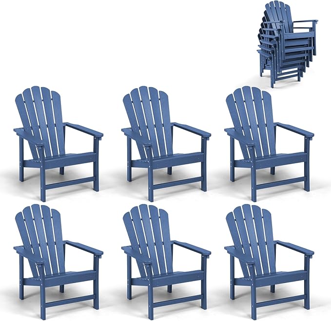 Stackable Adirondack Chairs Set of 6, Space Saving HDPE All-Weather Fire Pit Chair with Cover for Outdoor Lawn Porch Deck
