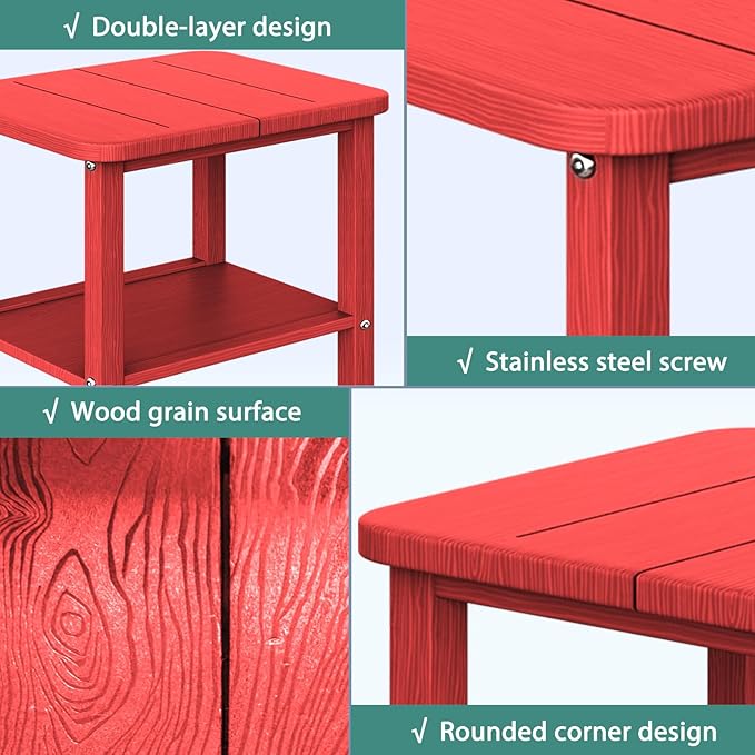 Patio Side Table, Outdoor HDPE Adirondack End Table for Patio,Outdoor Side Table for Backyard, Garden, Pool, Lawn,Red