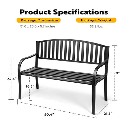 VIVOHOME 50 Inch Outdoor Garden Bench Cast Iron Metal Frame Patio Park Benches for Porch Yard Lawn