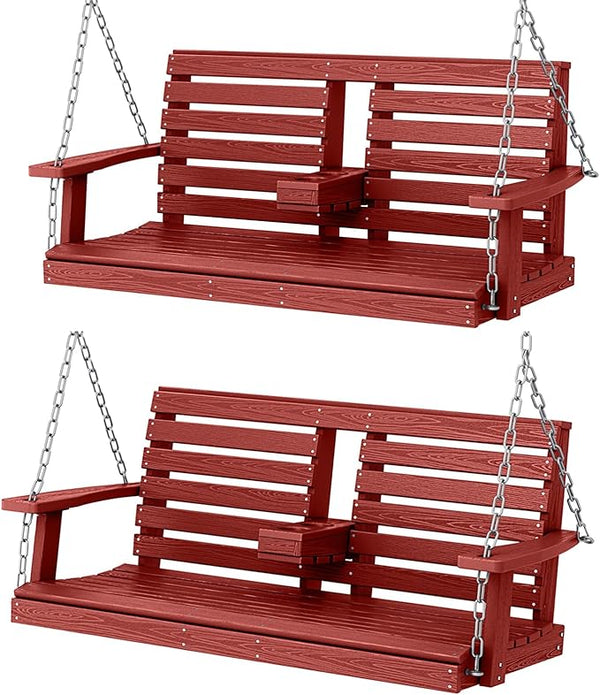 KINGYES Outdoor Hanging Patio Swing Set of 2, 2 Seat Swing Chair with Cup Holders - Photo 1