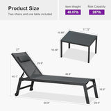 PURPLE LEAF Outdoor Oversized Lounge Chair Set of 3 Patio Chaise Pool Lounger Aluminum Frame with Side Table and Wheels - Photo 9