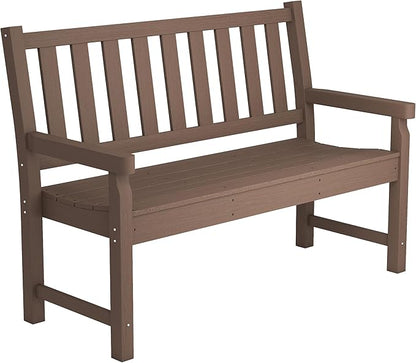 Outsunny Outdoor Bench, 49" All-Weather HDPE Garden Bench, 2-Person Patio Loveseat with 528 lbs Capacity, Curved Seat for Backyard, Park, Porch, Lawn, Park, Brown