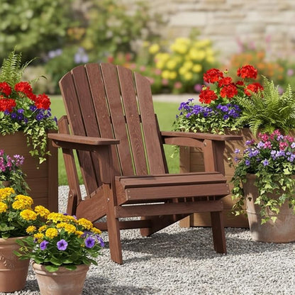 Oversize Wooden Outdoor Folding Adirondack Chair with Pre-Assembled BackRest & SeatBoard, Wood Patio Chair for Garden Backyard Porch Pool Deck Firepit-106
