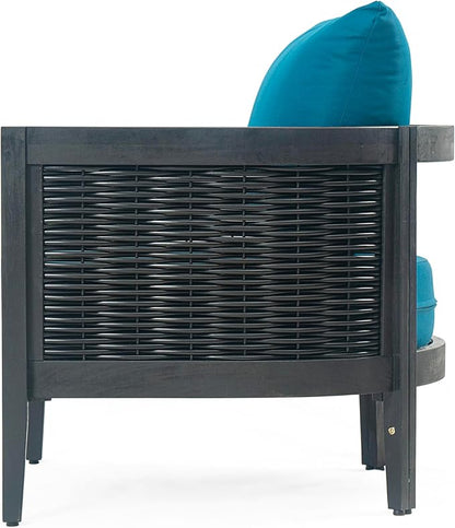 Merax Single Outdoor Acacia Wood Wicker Club Chair with Cushion,Patio Furniture Conversation Seat for Backyard Garden