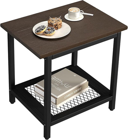 2-Tier Outdoor Side Table with Storage, Weather Resistant Patio End Table, HDPS Small Accent Table for Deck, Garden, Pool, Backyard, Brown