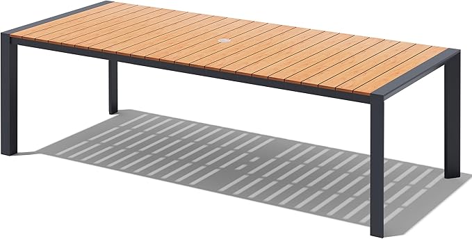 Crestlive Products 95" Outdoor Dining Table for 10, Aluminum Patio Dining Table with Umbrella Hole Weather-Resistant Rectangle Outside Table for Garden Backyard Deck, Brown