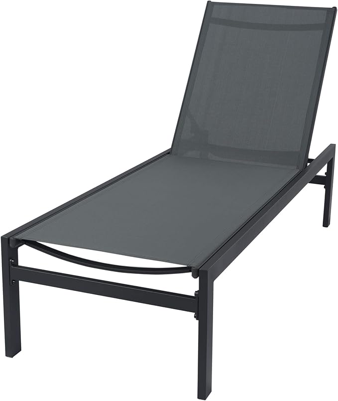 Kozyard Modern Full Flat Alumium Patio Reclinging Adustable Chaise Lounge with Sunbathing Textilence for All Weather, 5 Adjustable Position, Very Light, Anti-Rusty (Gray)