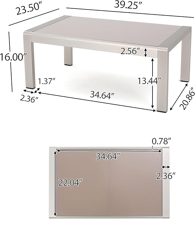 Christopher Knight Home Cape Coral Outdoor Aluminum Coffee Table with Glass Top, Silver