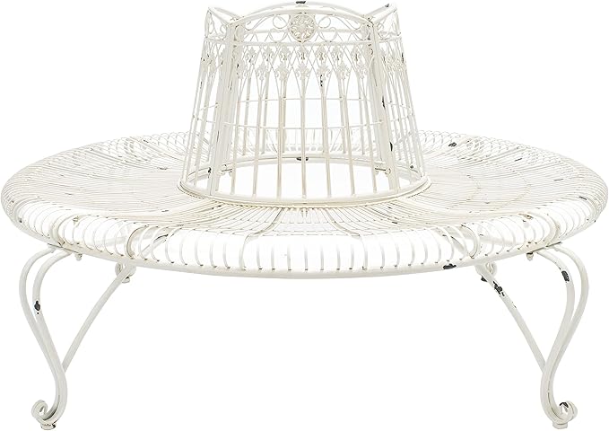 Safavieh PAT5019B Outdoor Collection Ally Darling Antique White Wrought Iron 60-inch Round Tree Bench