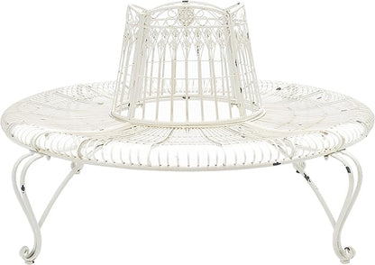 Safavieh PAT5019B Outdoor Collection Ally Darling Antique White Wrought Iron 60-inch Round Tree Bench