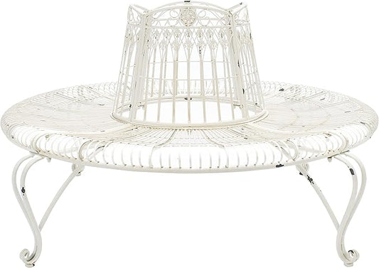 Safavieh PAT5019B Outdoor Collection Ally Darling Antique White Wrought Iron 60-inch Round Tree Bench