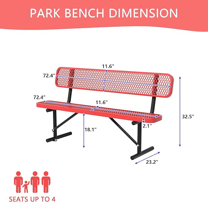 4/6/8 Feet Park Bench for Outside Heavy Duty Metal, Garden Benches Outdoor Bench with Backrest & Portable Frame - Photo 3