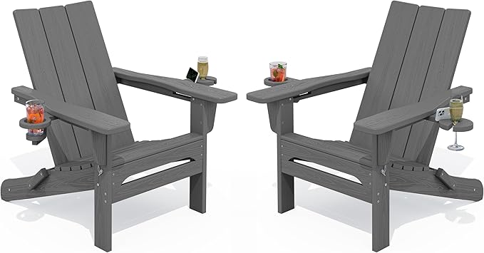 SERWALL Outdoor HDPE Adirondack Chair Set 2，Folding Adirondack Chair with Cup Holders - Photo 1