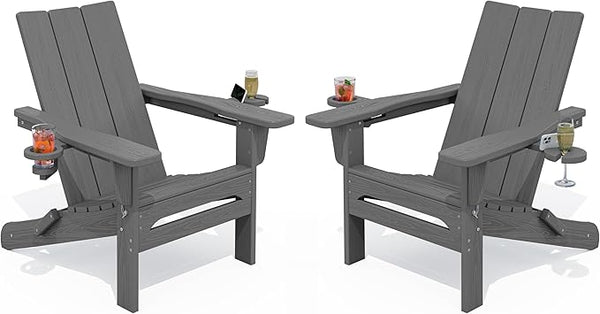 SERWALL Outdoor HDPE Adirondack Chair Set 2，Folding Adirondack Chair with Cup Holders - Photo 1