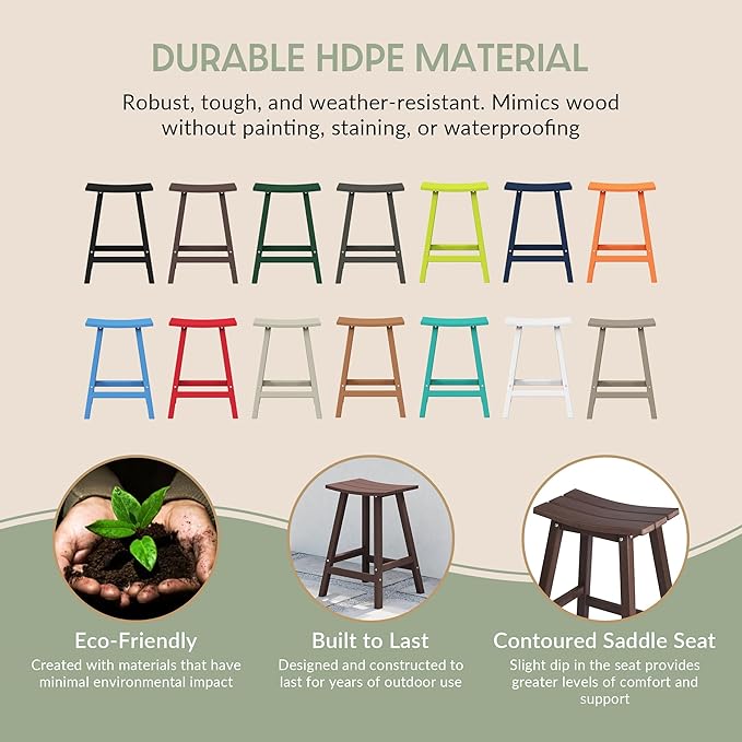 WestinTrends Malibu 24 Inch Outdoor Bar Stools, All Weather Resistant Poly Lumber Adirondack Counter Height Stools, Dark Brown
