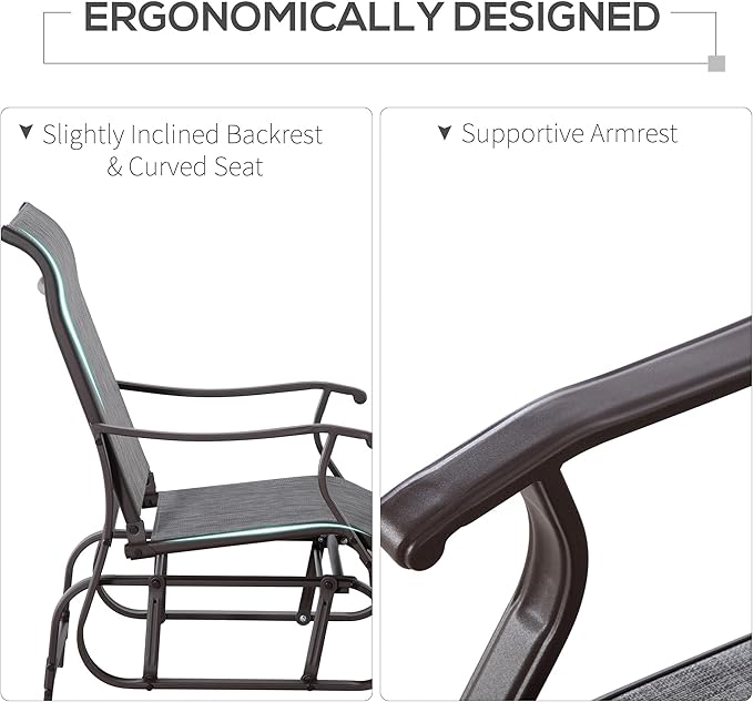 Outsunny Outdoor Glider Chair, Gliders for Outside Patio with Steel Frame and Mesh Fabric for Backyard, Garden - Photo 7