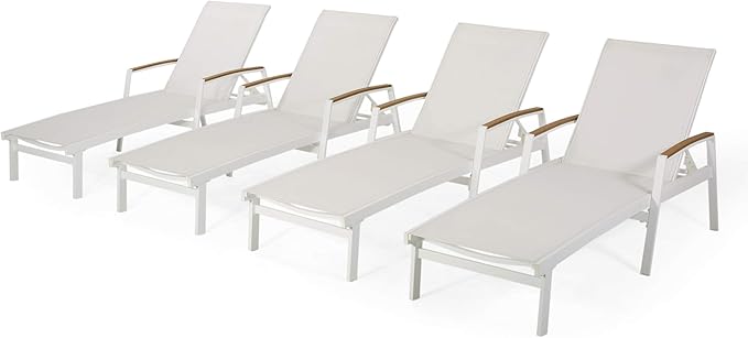 Teresa Outdoor Aluminum Chaise Lounge with Mesh Seating (Set of 4), White - Photo 1