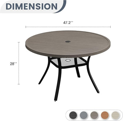 VICLLAX Round Patio Dining Table for 4-6, Outdoor Metal Dining Table with Umbrella Hole for Deck Lawn Garden Backyard, 47.2" Grey