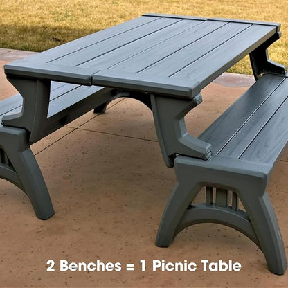 Convert-a-Bench 2-in-1 Outdoor Bench & Picnic Table - Foldable, Weather-Resistant Seating - Perfect for Patio, Lawn, Garden, or Deck - Durable & Easy Assembly - 1 Bench/Order, Platinum Gray
