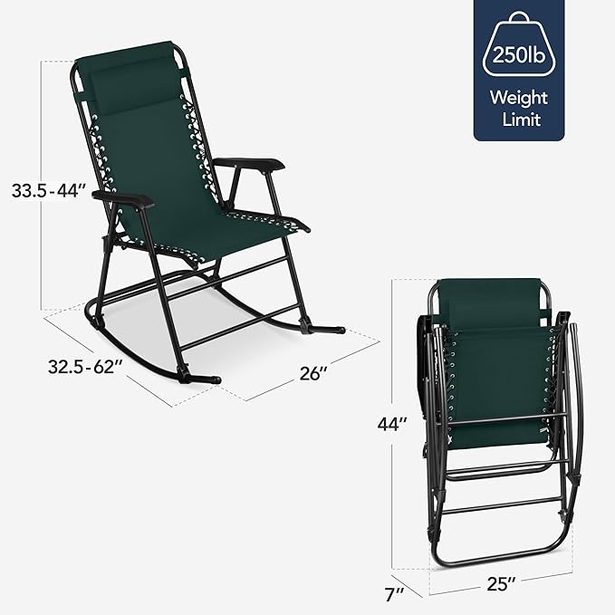 Best Choice Products Outdoor Folding Rocking Chair, Zero Gravity Lounge Chair - Photo 3