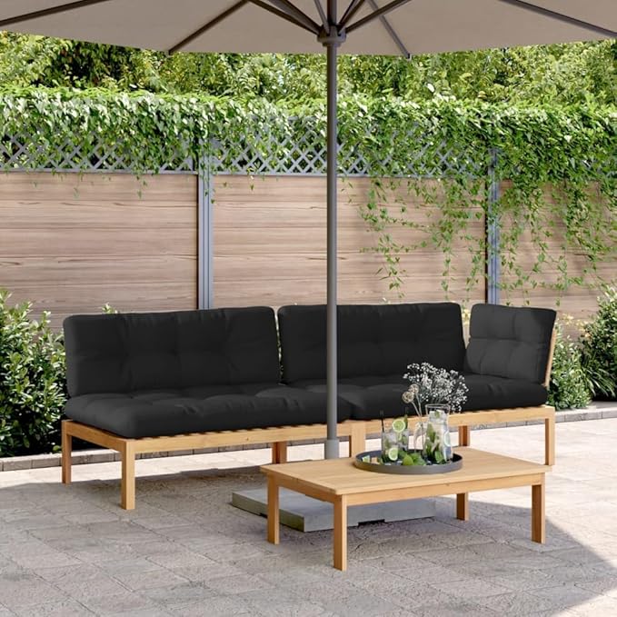vidaXL 3 Piece Garden Pallet Sofa Set and Cushions Acacia Wood, Garden Table and Chair Set, Balcony Furniture Set - Photo 2