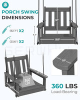 SERWALL HDPE Single Porch Swing Set of 2, Heavy Duty Single Person Swing Chair with 2 Polypropylene Hanging Ropes - Photo 2