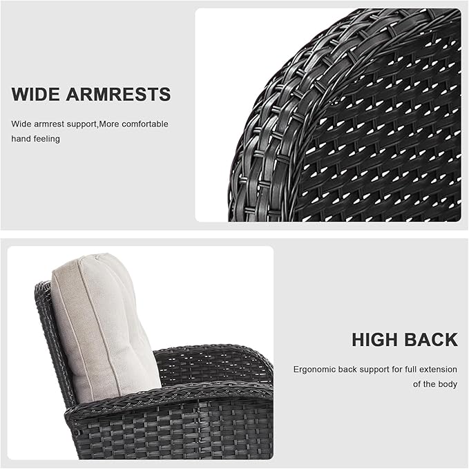 Belord Outdoor Patio Furniture - Wicker Sofa with Removable Cushion, 3 Seater Rattan Couch with Deep Seat, High Backrest, All-Weather for Balcony, Deck, Backyard, Black/Beige
