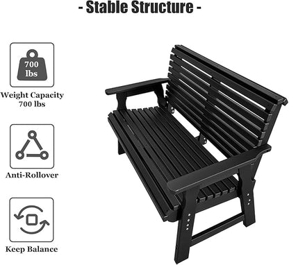 Poly Lumber Outdoor Bench, HDPE All-Weather Bench, Never Rots or Fades, for Patio, Porch, Garden and Park, 700 lbs Weight Capacity (2-Seater, Black)