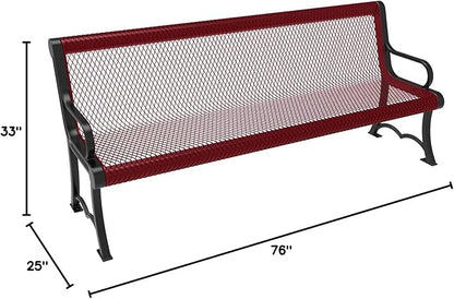 COATEDOUTDOORFURNITURE Coated Outdoor Furniture Heavy-Duty Outdoor Bench Thermoplastic Coated, Expanded Metal, Commercial-Grade Garden Bench, Made in America (Portable with Back, 6 Ft, Burgundy)