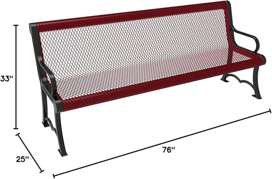 COATEDOUTDOORFURNITURE Coated Outdoor Furniture Heavy-Duty Outdoor Bench Thermoplastic Coated, Expanded Metal, Commercial-Grade Garden Bench, Made in America (Portable with Back, 6 Ft, Burgundy)