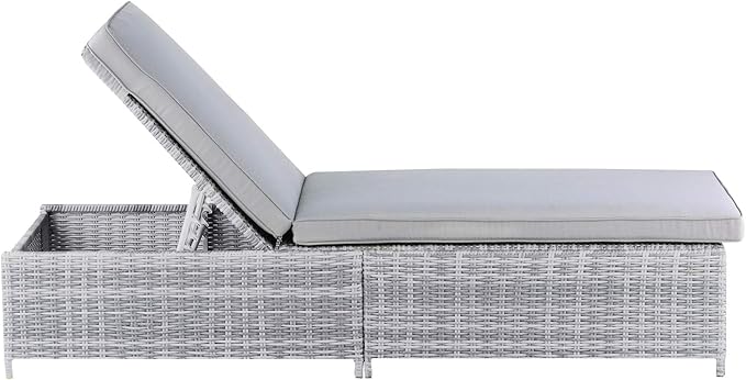 Elle Decor Vallauris Patio Outdoor Furniture Collection, Premium All Weather Wicker, Storage Chaise Lounge, Gray - Photo 6