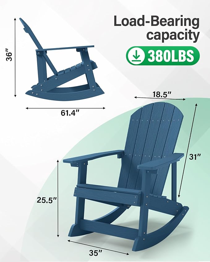 YEFU Outdoor Rocking Chair,Adirondack Rocking Chair,Patio Rocker Chair with Wide Back,Oversized Rocker Chair Look Like Real Wood, for Lawn, Porch, Backyard, Indoor and Garden(Navy Blue)