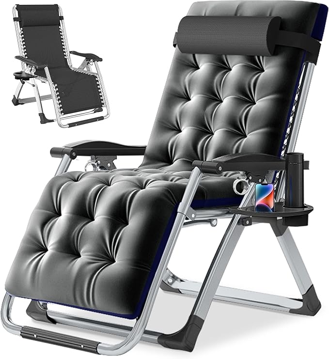 NAIZEA Padded Zero Gravity Chair, Folding Outdoor Lounge Chairs, Adjustable Reclining Camping Chairs with Cup Holder - Photo 1