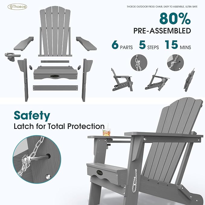 Folding Adirondack Chair, HDPE All-Weather Outdoor Chair with Cup Holder, Wooden Textured, Fire Pit Chair - Photo 4