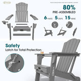 Folding Adirondack Chair, HDPE All-Weather Outdoor Chair with Cup Holder, Wooden Textured, Fire Pit Chair - Photo 4