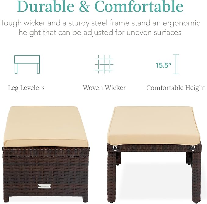 Best Choice Products Set of 2 Wicker Ottomans, Multipurpose Outdoor Furniture for Patio, Backyard, Additional Seating - Photo 2