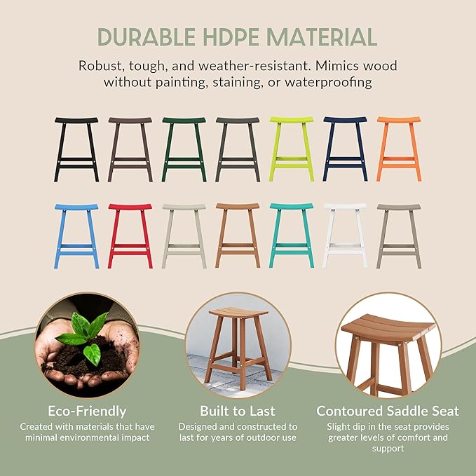 WestinTrends Malibu 24 Inch Outdoor Bar Stools, All Weather Resistant Poly Lumber Adirondack Counter Height Stools, Teak - Photo 5