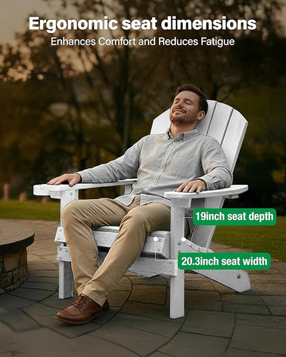 YEFU Adirondack Chairs Set of 8: Outdoor Chair HIPS Plastic Adirondack Chairs - Patio Chairs with Wood Texture - Lawn Fire Pit Deck Porch Garden Chairs for Adults(White)