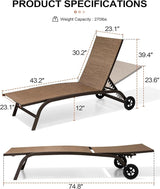 Crestlive Products Outdoor Chaise Lounge Chairs with Wheels Set of 2 - Photo 2