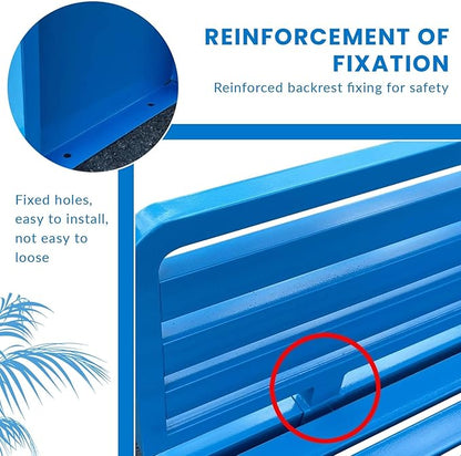 Outdoor Metal Garden Bench,Weather Proof Porch Path Chair,with Backrest,park Benches，Patio Seating For 2-3 Person,Slatted Seat, Patio Yard Bench For Poolside,Balcony,Entryway,blue(L47"x W15" x H32")