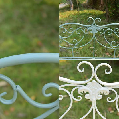 Metal Garden Bench, Country Wrought Iron Double Chair Bench, Villa Garden Courtyard Decoration Leisure Chair, Park Outdoor Bench with Backrest White