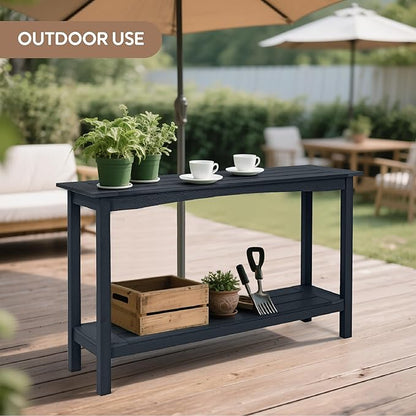 Weatherproof HIPS Outdoor Console Table, 48'' 2-Shelf Side Table Indoor/Outdoor Use, Multifunctional Buffet Table Bar Storage Organizer for Entryway,Yard, Outside Plant Stand Table, Black