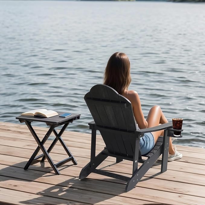 Adirondack Chair，All-Weather Can Used Patio Chair with Cup Holder，Sturdy Outdoor Lawn Chair，Easy Clean Surface and - Photo 6