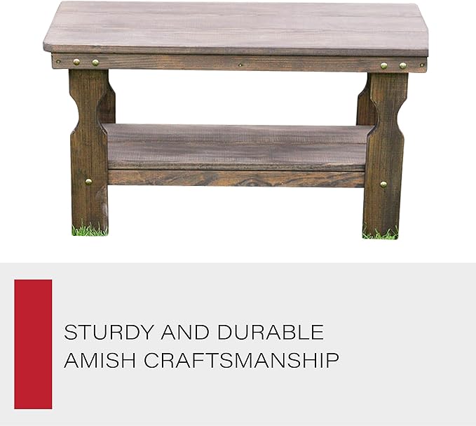 Amish Casual Heavy Duty Pressure Treated Wood Coffee Table in Dark Walnut Stain - Crafted from Solid Pine by Amish Craftsmen in The USA