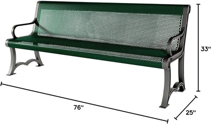 COATEDOUTDOORFURNITURE Coated Outdoor Furniture Heavy-Duty Outdoor Bench Thermoplastic Coated, Punched Steel, Commercial-Grade Garden Bench, Made in America (Portable with Back, 6 Ft, Green)
