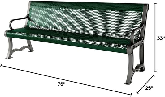 COATEDOUTDOORFURNITURE Coated Outdoor Furniture Heavy-Duty Outdoor Bench Thermoplastic Coated, Punched Steel, Commercial-Grade Garden Bench, Made in America (Portable with Back, 6 Ft, Green)